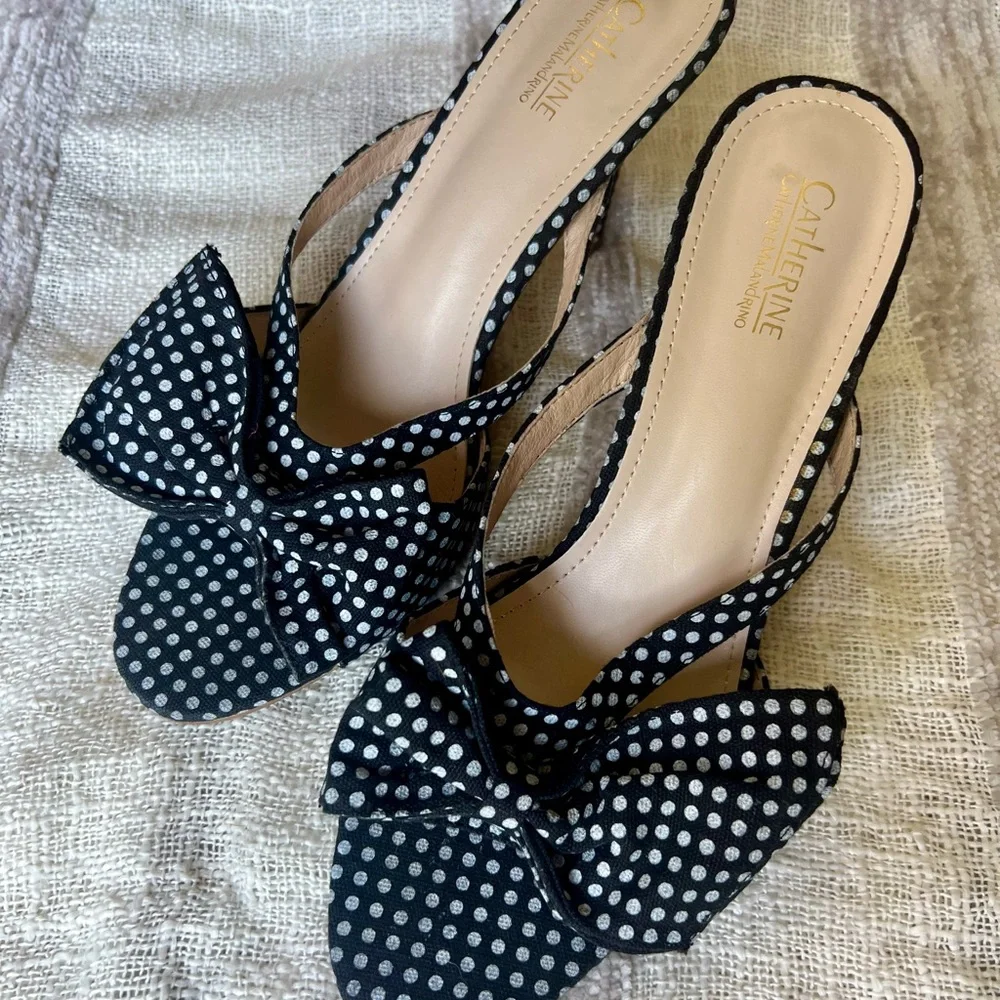 Catherine Malandrindo black and white polka dot sandals. - Picture 2 of 7